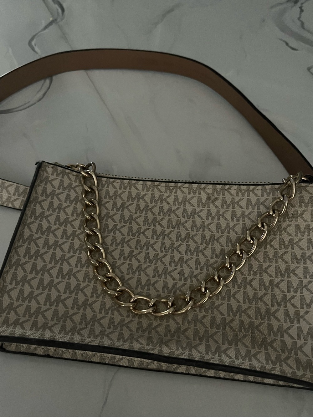 Michael Kors Beige MK Logo Chain-Accent belt Bag